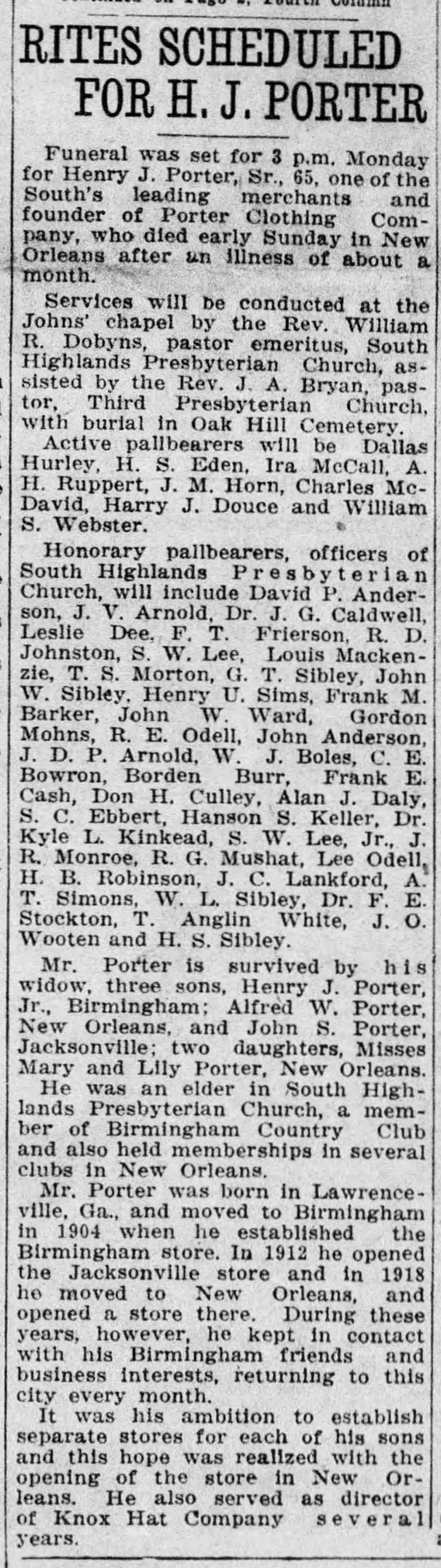 H.J. Porter obituary